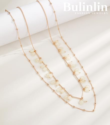 BULINLIN Layered Long Necklaces for Women Long Beaded Chain Necklace CostumeJewelry Mothers Day Gifts for Mom - color: White