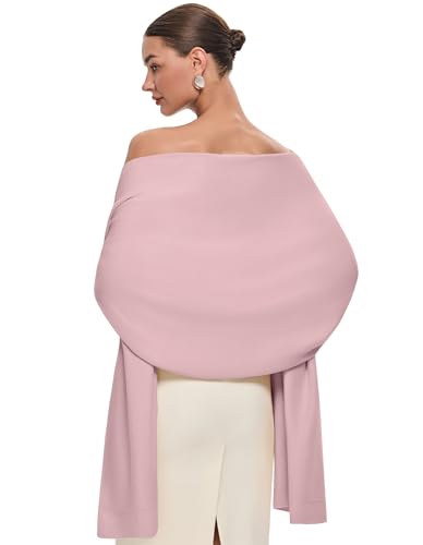 PULI Women's Pashmina Shawl Wraps for Evening Dress Large Scarf Blanket Long Wedding Bridal Winter Warm Shoulder Wrap - color: Pink
