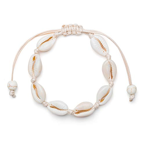 Fesciory Puka Shell Anklet for Women Summer Natural Cowrie Adjustable Ankle Bracelet, Handmade Boho Hawaiian Beach Seashell Jewelry - color: A1:Shell Anklet Beige Rope