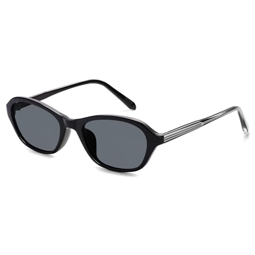 SOJOS Retro Oval Sunglasses for Women Trendy Cat Eye Narrow Chic Y2K 90s Sunnies SJ2685 - color: Black/Grey