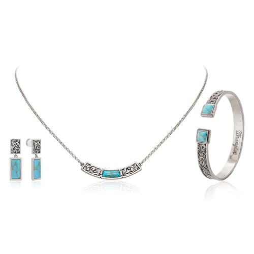 Montana West Wrangler Cuff Bracelet for Women Western Turquoise Adjustable Open Bangle Silver Plated Carved Floral Cowgirl Country Jewelry - color: 3pcs-Turquoise