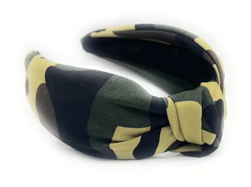 Head bands Adult Women, Army Headbands for Women Wearable All Day. Hunting Knotted Headband for Women Brown Green Camo is Chic. Womens Top Knot Fashion Designer is Unique band for Girl Hair - color: Camo Army Brown