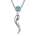 INFUSEU Italian Horn Necklace with Evil Eye for Women Protection Good Luck Gifts - color: Silver, style: Style A