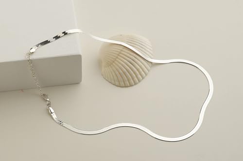 NECOCY 14K Gold Plated Necklaces for Women, Dainty Gold Herringbone Choker Necklace Thin Layered Snake Chain Jewelry for Gifts - color: SL-5MM 14" Herringbone Necklace