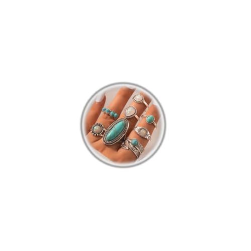Bohemian Turquoise Ring Set for Women,Vintage Gem Turquoise Opal Joint Knuckle Stackable Rings Chunky Boho Midi Ring Pack Punk Western Ring Mixed Size - style: Style C