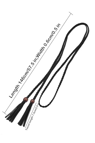 TeeYee Waist Belt Woven Knitted Rope/Chain PU leather 3 Pieces Tassel Rope Skinny Belt - color: 005blackredcoffee