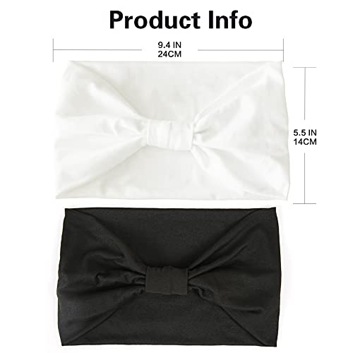 GiLi 2 Pack Wide Headbands for Women Boho African Knotted Non Slip Fashion Hair Bands Yoga Running Sports Workout Gym Head Wraps Elastic Soft Cotton Cloth Turbans Bandana for Girls (White,Black) - color: 2 Color (White+Black)