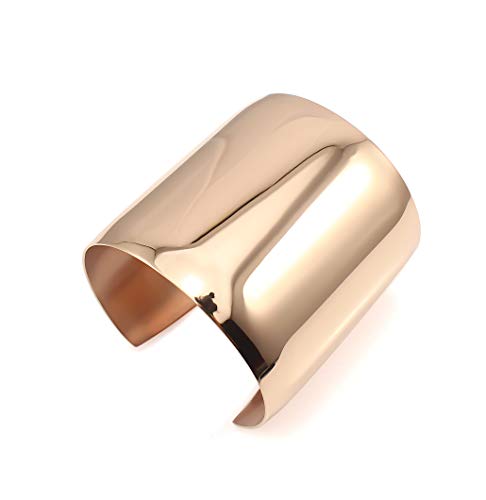 Stainless Steel Smooth Polished Open Cuff Bangle Bracelet for Women Lady Girls Gift - color: Rose gold