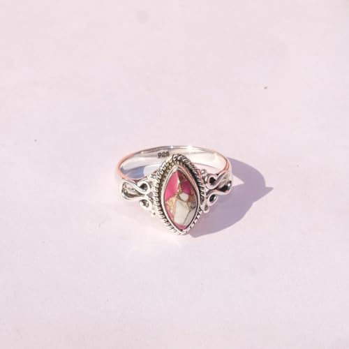 Natural Pink Cotton Candy Turquoise 925 Sterling Silver Handmade Design Boho Promise Ring For Women