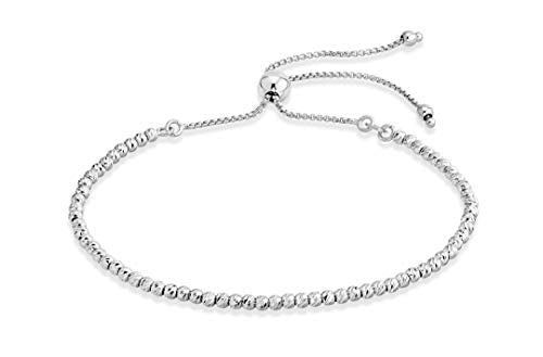 Miabella 925 Sterling Silver or 18K Gold Plated Diamond-Cut Adjustable Bolo 2.5mm Bead Ball Bracelet for Women, Made in Italy - color: sterling silver