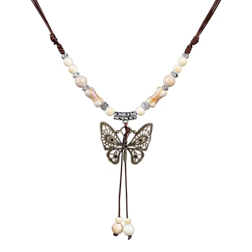 Boho Style Colorful Ceramic Bead Strand Necklace Adjustable Bohemian Jewelry Gift for Women, Fashion Clothing Matching Necklace - color: White