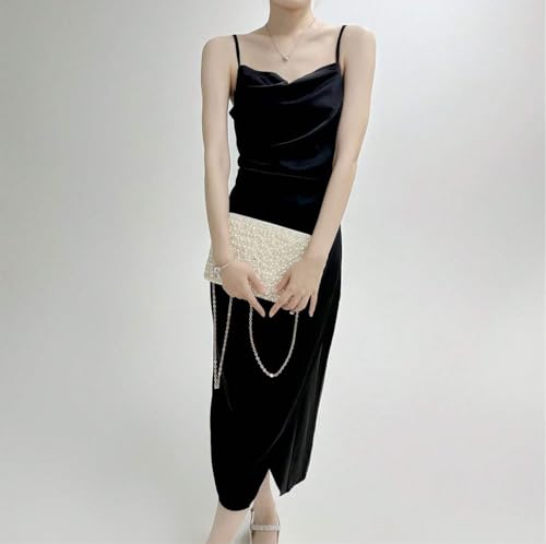 Geiomoo Pearl Purses with Chain, Stacking Rings, Tassel Earrings, Crossbody Beaded Evening Shoulder Bag for Women