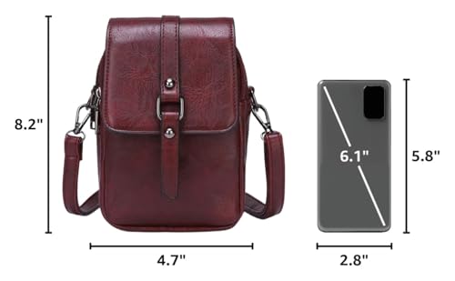 myfriday Vintage Crossbody Phone Bag for Women, Small PU Leather Shoulder Purse and Handbag - color: A-burgundy