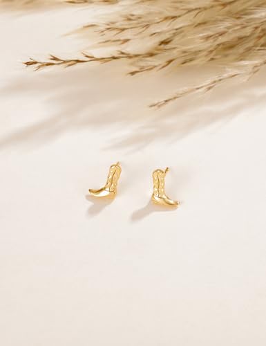 Mameloly Cowgirl Earrings for Women CZ 14K Gold Plated Western Cowboy Hat Dangle Hoop Earrings Cute Jewelry Hypoallergenic - color: Boot Stud
