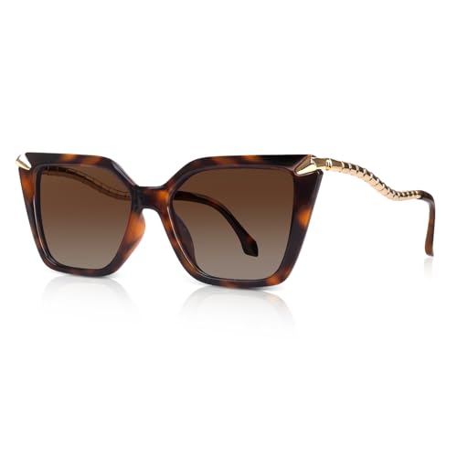 DrRelax Big Square Sunglasses Womens Retro Polarized Sun Glasses with Metal UV 400 Protection - color: Tortoise/ Gradient Brown