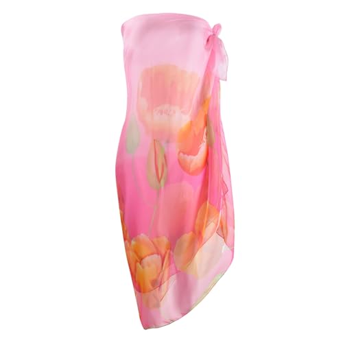 Womens Sexy Bohemian Floral Beach Cover Up Sarong Wrap Swimsuit Beachwear - color: A-pink