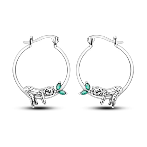 NARMO 925 Sterling Silver Hoop Earrings for Women Hypoallergenic Lightweight Simple Huggie Hoop Earrings Twisted Hoop Earrings Colorful Cubic Zirconia Hoop Earrings Rainbow Hoop Earrings - color: Sloth