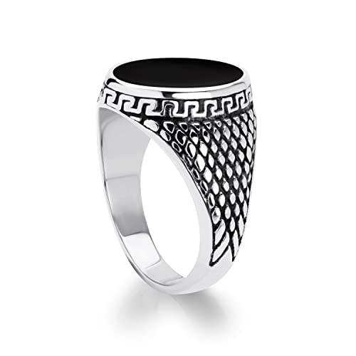 555Jewelry Stainless Steel High Polish Plain Oval Black Onyx Signet Ring for Men - color: Silver - Vintage