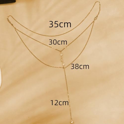 Eyraevor Rhinestone Back Chain Necklace Bridal Wedding Backdrop Back Necklace for Women Summer Backless Dress Body Jewelry (Gold)