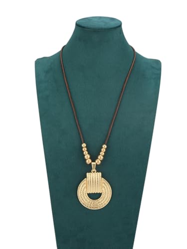 Leather Necklace for Women Vintage Boho Necklaces Black Cord Choker With Pendant Casual Chunky Leather Necklace Trendy - style: Circle Pendant Necklace