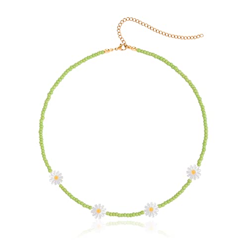 Wellike Freshwater Pearl Beaded Necklace for Women Handmade Boho Colorful Glass Beads Choker Necklace Stainless Steel 18K Gold Plated Bohemian Women Summer Jewelry Gifts - color: KKWX1145L