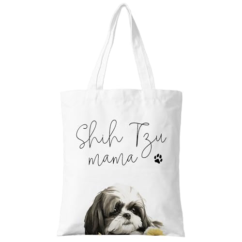 Dog Mama Canvas Tote Bag for Women, Dogs Lover Gift for Dog Mom, Birthday Christmas Cute Rottweiler Gifts For Women. - color: Shih Tzu Mama (021)