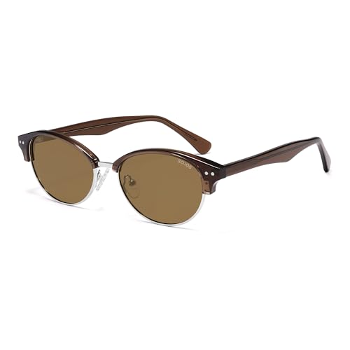 SOJOS Trendy Oval Polarized Sunglasses for Women Retro Cute Shades Sunnies SJ2687 - color: Brown Frame Brown Lens