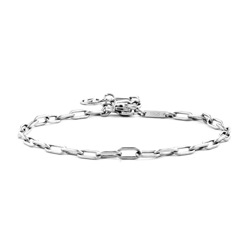 NOKMIT Solid 925 Sterling Silver Bracelets for Women, Dainty Interlocking Circles Cubic Zirconia Adjustable Chain Bracelet, Trendy Stackable Link Bracelets, Simple Cute Jewelry Gifts - color: Silver Paperclip Chain