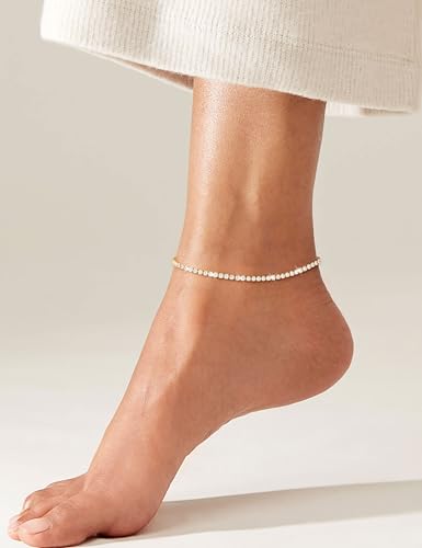 RLMOON Gold Silver Anklets for Women CZ Ankle Bracelet 14K Gold Plated Waterproof Layered Stackable Clover Butterfly Tennis Chain Anklet Trendy Summer Beach Foot Jewelry - color: E:Tennis Anklet Gold