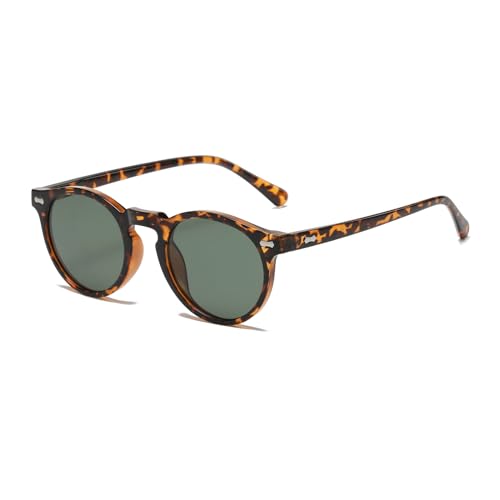 LJCZKA Round Polarized Sunglasses for Men Women Retro Small Face Sunglasses Polarized Vintage Sun Glasses UV400 Protection - color: Leopard Green