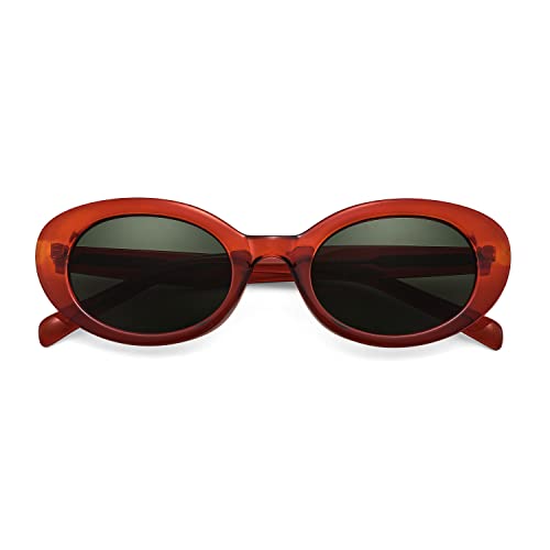 FEISEDY Sunglasses Womens, Retro Oval Cateye Sun Glasses Men, Small 90s Style B4128 - color: Red