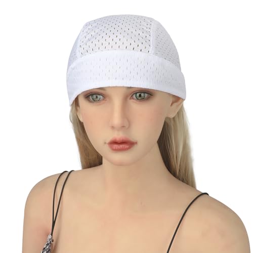PURFUN Men Women Breathable Cycling Bandana Headscarf Adjustable Sweat Wicking Quick Dry Mesh Head Scarf Wrap Liner Skull Cap - color: White