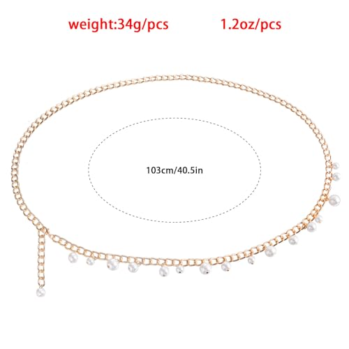 Bohemian Fake Pearl Bikini Body Chain for Women Adjustable Waterproof Belly Waist Jewelry Layered Cubic Zirconia Swimsuits Beach Chains Summer Festival Mermaid Party Accessories - style: style-H