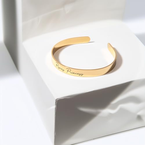 MignonandMignon Personalized Cuff Bracelet Custom Engraved Name, Inspirational Message, Coordinate Bangle for Graduation, Friendship, or Bridesmaid Gift