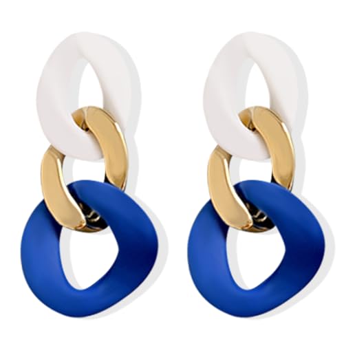 Charm Elegant Hollow Color Chain Acrylic Geometric Temperament Dangle Drop Earrings Bohemian Minimalist Hypoallergenic Jewelry Gift - color: White Gold Blue