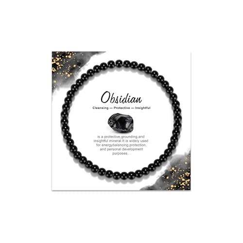 Natural Gemstone Beads Bracelets Healing Crystal Stone Beaded Bracelet for Women Men Handmade Spiritual Jewelry Gifts - color: Obsidian, size: Round Beads