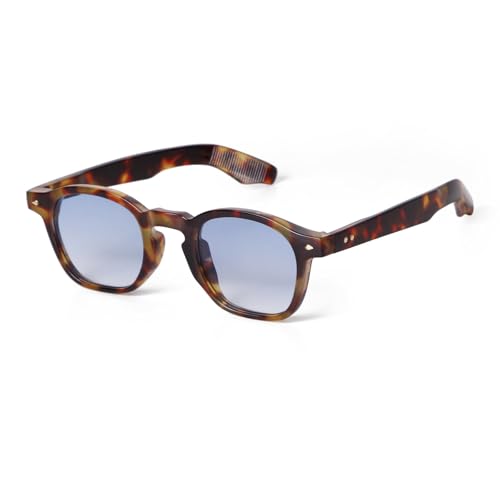 SORVINO Retro Round Sunglasses for Men Women Vintage Unisex Stylish Small Circle Tinted Sun Glasses 46mm - color: Tortoise/Blue Gradient Lens