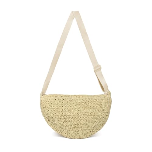 Straw Crossbody Bag for Women Summer Woven Beach Handbag Crescent Shoulder Purses with Adjustable Strap 2025 - color: Beige