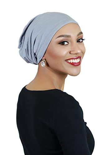 Hats Scarves & More Bamboo Slouchy Beanie for Women Chemo Headwear Moisture Wicking Cancer Turban Head Wrap Snood - color: Chambray