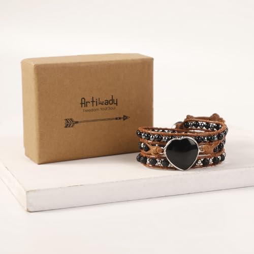 Artilady Leather Wrap Bracelets for Women - Pearl Bracelets Handmade Clasp Bangle Bracelet with Beads Jewelry Gift for Women and Mother - style: Black bead