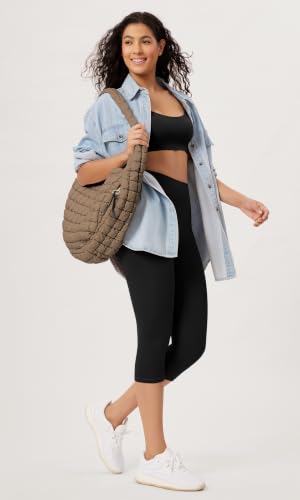 ODODOS Quilted Carryall Tote Bag for Women Crossbody Hobo Lightweight Padding Shoulder Bag - color: Brown