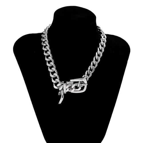 Chunky Chain Necklaces Women Statement Collar Necklace Gold Flat Snake Chain Choker Ribbed Design for Party, Dress Jewelry Gifts - color: B5:Silver Necklace