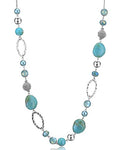 BULINLIN Beaded Long Necklace for Women Silver Sweater Chain Necklace with Crystal Resin Beads, Fashion Jewelry Necklace - color: Turquoise