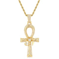 Eye of Horus Ankh Cross Pendant Necklace 18K White Gold Plated Iced Out CZ Bling Ancient Egyptian Religious Symbol Protection Chain Jewelry for Men Women Christmas Birthday Gift - color: 18K