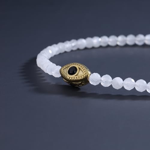 COAI Evil Eye Anklet for Women, Summer Waterproof Anklet for Women Lapis Lazuli Moonstone Black Tourmaline Ankle Bracelet - style: Moonstone