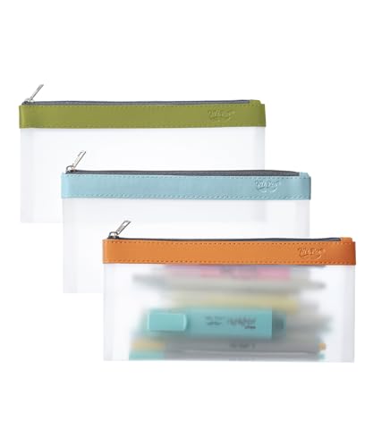 Mr. Pen- Clear Pencil Pouch, 8.50"x4.25", 3 Pack, Durable TPU Material | Medium Water-Resistant Pencil Bags with Smooth Zipper, Multipurpose Clear Pouch for Stationery, School, Office - color: Earthy, size: 3 Pack, Medium