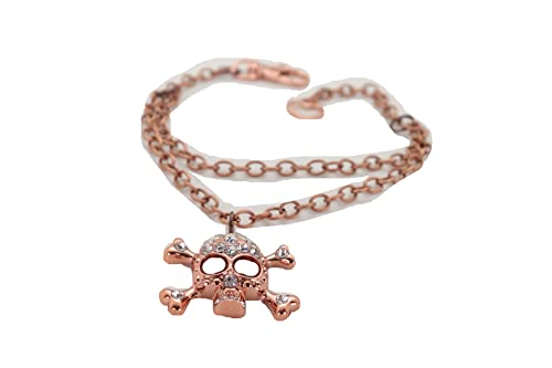 Women’s Rose Gold Boot Anklet Chain Bracelets, 2 Pcs Pair, Rhinestone Skull Charm Boot Jewelry, Adjustable 11–15 In, Handmade In USA, BC163
