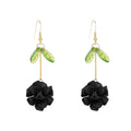 Resin Flower Cluster Ball Dangle Drop Earrings for Women Spring Summer Bohemian Floral Petal with Green Leaf Earrings Vacation Party Jewelry - color: Black