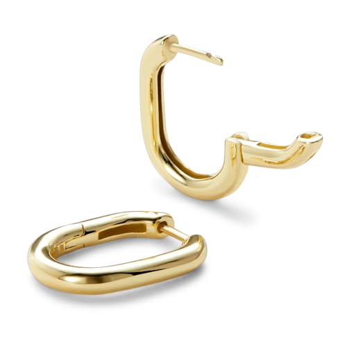 Ana Luisa Rectangle Hoop Earrings - Sterling Silver Base With 14K Gold & Silver Rhodium Plating - Chic, Dainty Mixed Metal Huggie Hoops - Hypoallergenic, Tarnish-Free, and Water-Resistant Hoops - color: Small-Gold