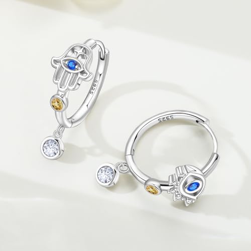 925 Sterling Silver Dangle Earrings for Women, Butterfly&Bee Animals Design, Hypoallergenic Jewelry gifts - color: Devil's Eye Fatima's Hand Earrings